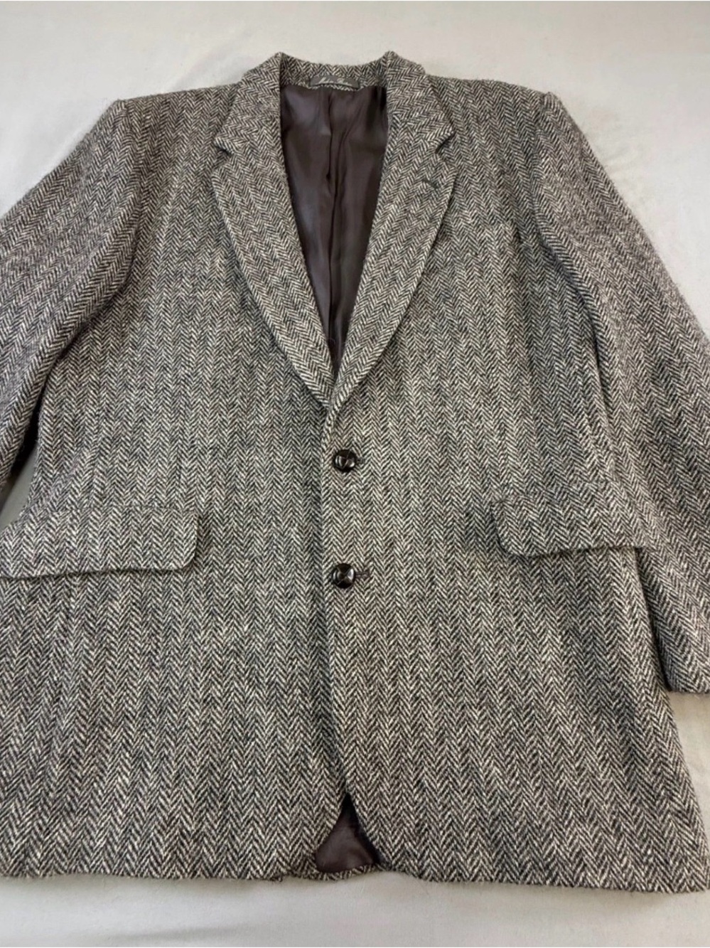 Harris Tweed Mens 42R Grey Herringbone Wool Blazer Sport Coat Handwoven Scotland